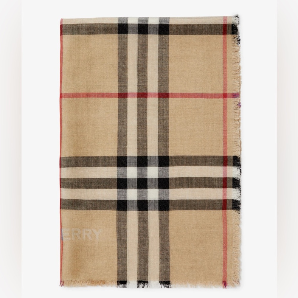 Burberry Check Wool Silk Scarf Sand/Lichen